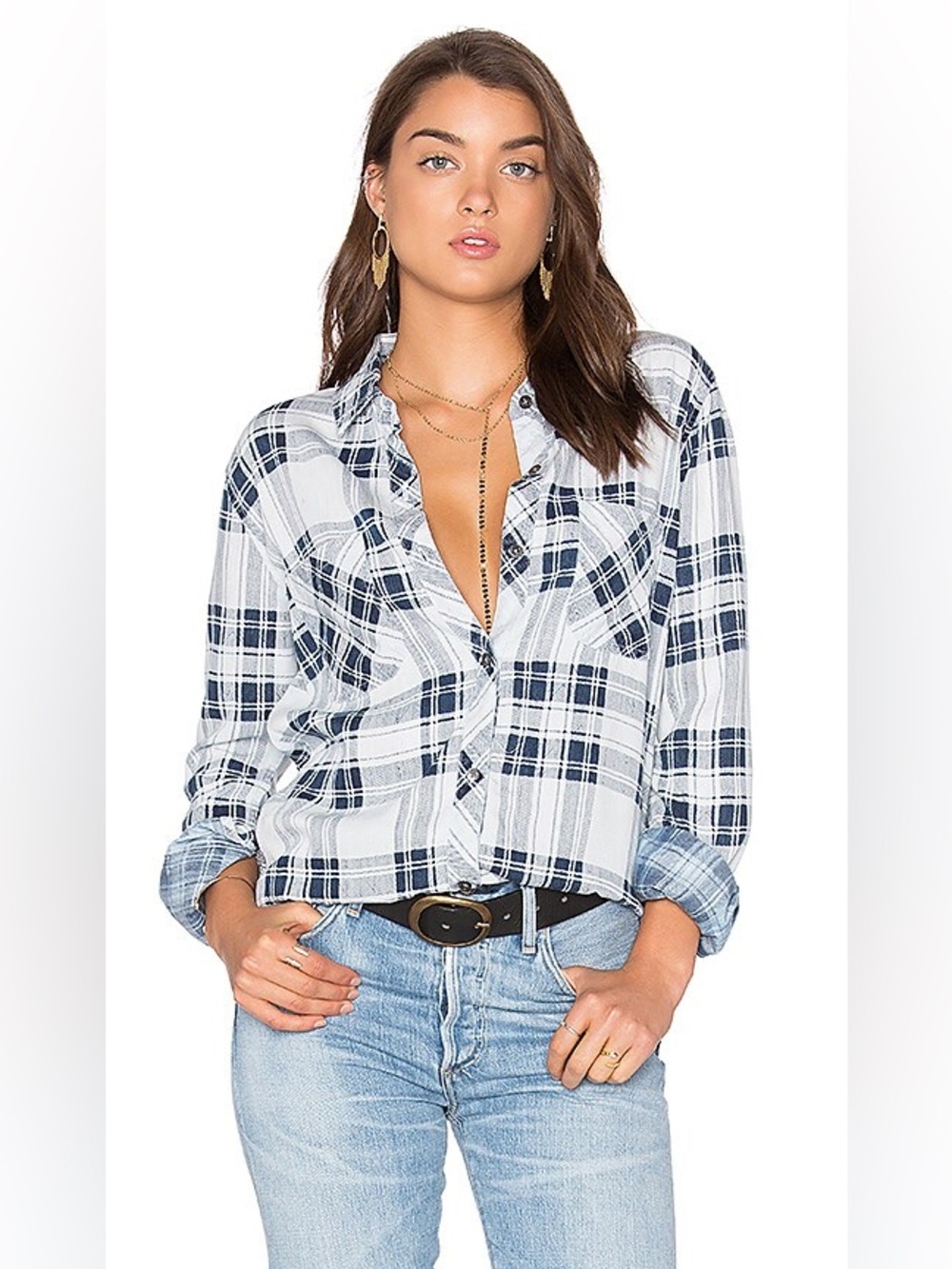 Rails Carter Button Down Chambray Shirt‎ in Pigment Plaid Size Large